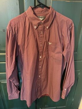 Cowboy Hardware Men's Burgundy Micro-Pattern Button-Down Dress Shirt